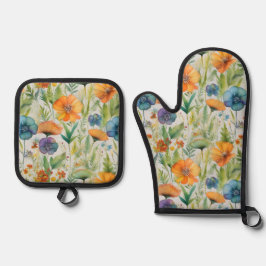 Wildblumen für die französische Landesdekoration Ofenhandschuh & Topflappen-Set