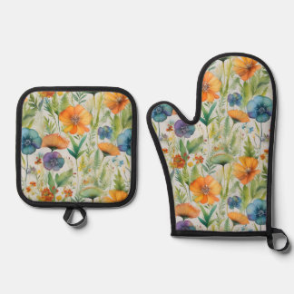 Wildblumen für die französische Landesdekoration Ofenhandschuh & Topflappen-Set