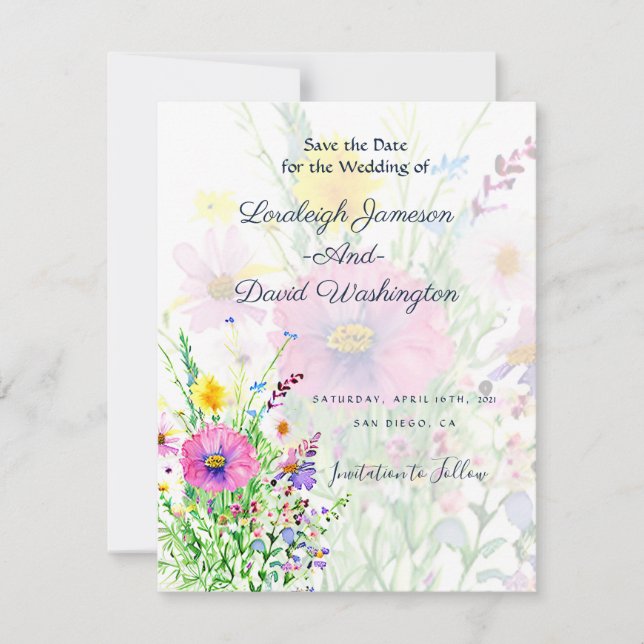 Wildblumen für farbige Frühlings Save The Date (Vorderseite)