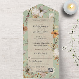 Wildblumen für Sage Green mit QR-Code All In One Einladung