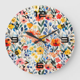 Wildblumen für Wasserfarben - Hintergrund-99034 Große Wanduhr