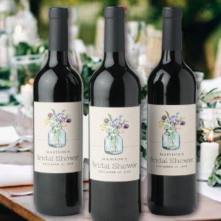 Wildblumen für Wasserfarben Linen Boho Brautparty Weinetikett