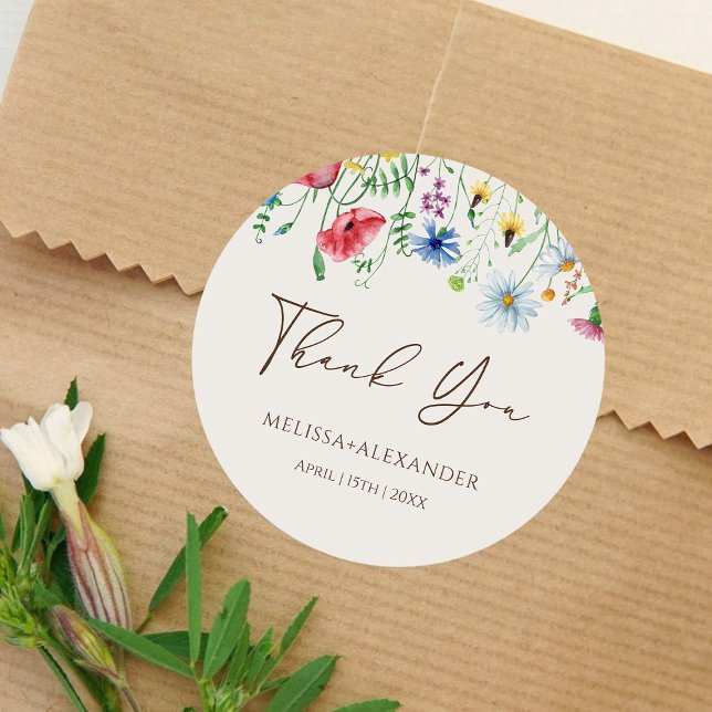Wildblumen Garden Florals Wedge Beige Runder Aufkleber (Von Creator hochgeladen)