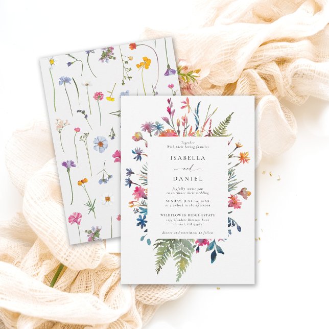 Wildblumen Garden Happy Colorful Modern Wedding Einladung (wildflower wedding theme colorful frame invitation garden outdoors meadow spring summer chic)