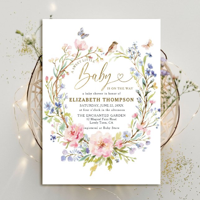 Wildblumen Gartenwald Sweet Little Baby Dusche Einladung (sweet little baby shower invitation fairy enchanted garden woodland forest spring summer wildflowers)