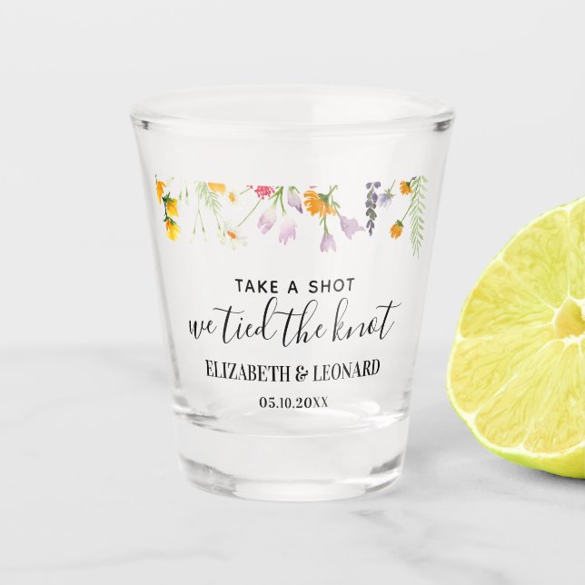Wildblumen Gastgeschenk Hochzeit erschießen Schnapsglas (Vorderseite)