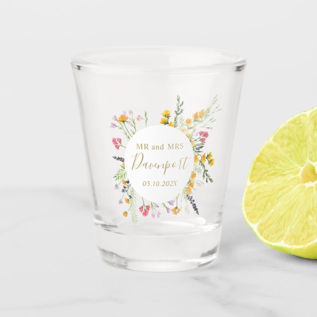 Wildblumen Gastgeschenk Hochzeit Schnapsglas (Vorderseite)