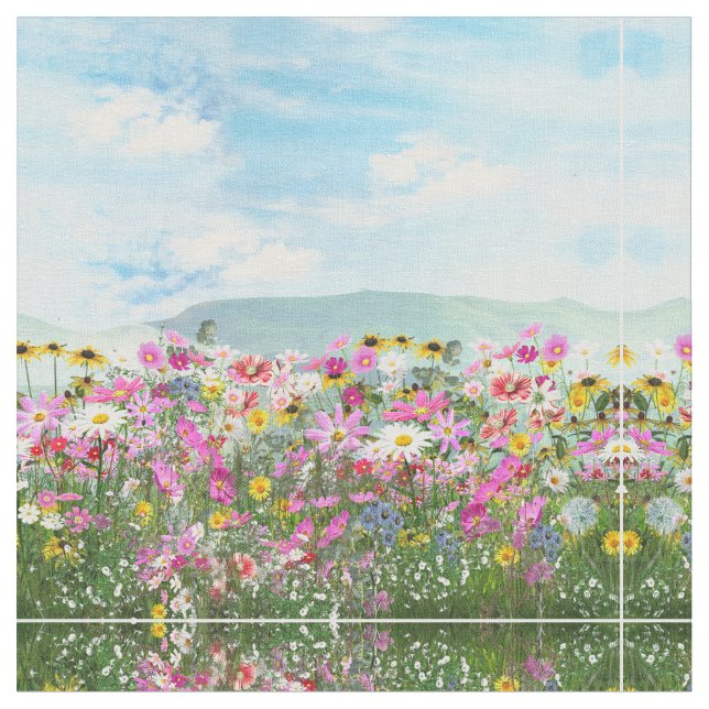 Wildblumen gegen einen blauen Himmel Stoff (Nahaufnahme)