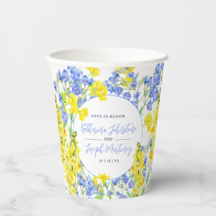 Wildblumen-Gelb-Blau-Aquarell-Botanik-Hochzeit Pappbecher