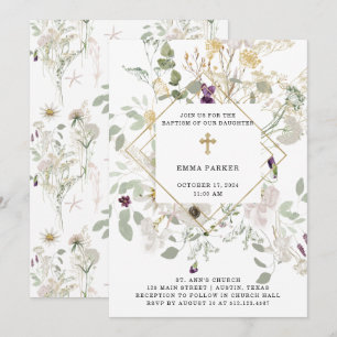 Wildblumen   Geometrische Taufe Gold Einladung
