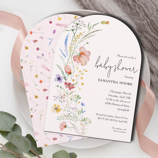 Wildblumen Girl Baby Shower Arch Einladung (Wildflowers girl baby shower arch-top invitations - INSTANT DOWNLOAD and or PRINTED or both! )