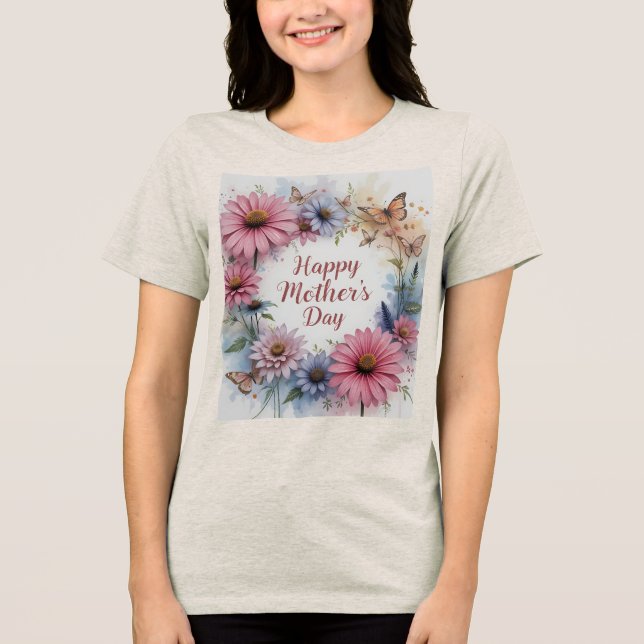Wildblumen glücklich Muttertag Tri-Blend Shirt (Vorderseite)