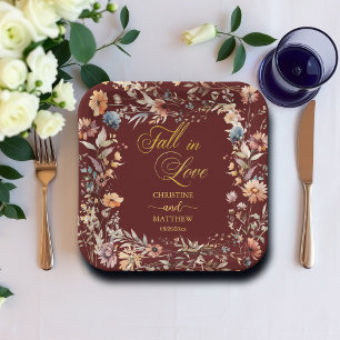 Wildblumen Gold 'Fall in Liebe' Elegante Hochzeit Pappteller