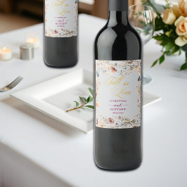 Wildblumen Gold 'Fall in Liebe' Elegante Hochzeit Weinetikett