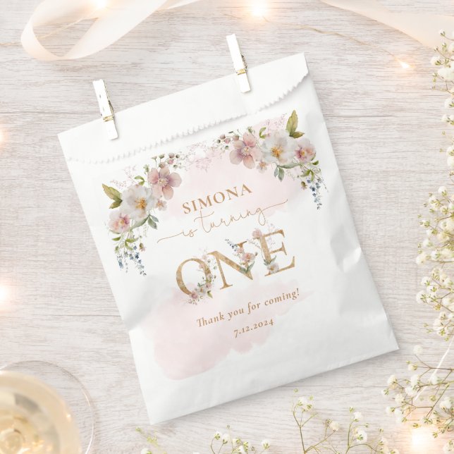 Wildblumen gold Girl Erstgeburtstag Vielen Dank Geschenktütchen (Ausgeschnitten)