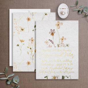 Wildblumen-Goldfolien-Kalligrafie im Stil der Fein Folieneinladung