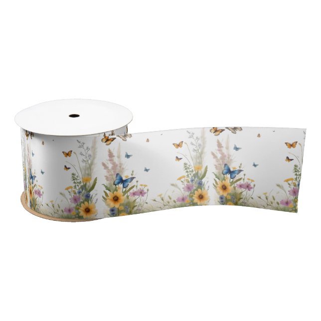 Wildblumen, Gräser und Schmetterlinge, Satinband (Spule)