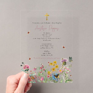 Wildblumen griechisch-orthodoxe Christening Taufe Acryleinladungen