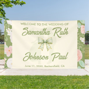 Wildblumen-Grün-Gingham-Schleifen-Hochzeitsbegrüßu Banner