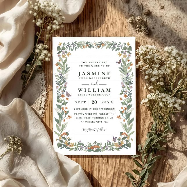 Wildblumen Grün Rustikale Moderne QR-Code-Hochzeit Einladung (Von Creator hochgeladen)