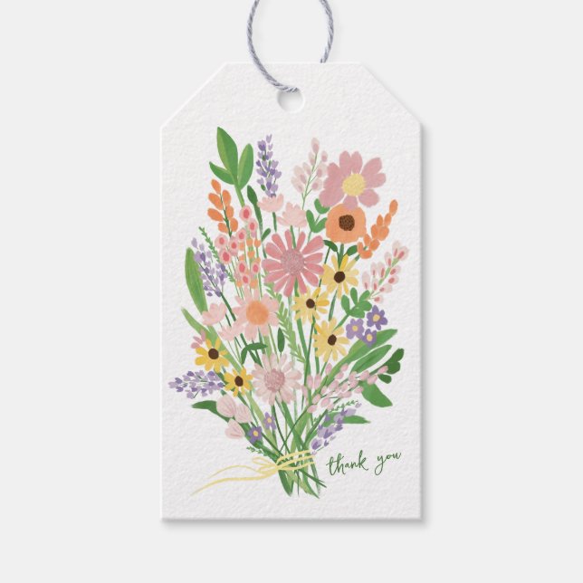 Wildblumen handbemalt Babydusche Geschenkanhänger (Vorderseite)