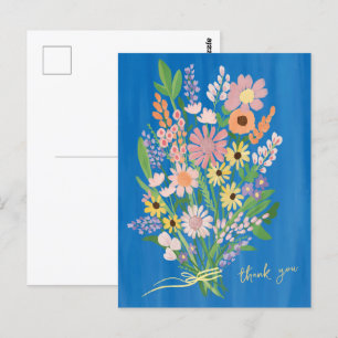 Wildblumen Handbemalt Bunte Gouache Danke Postkarte