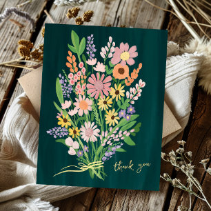 Wildblumen Handbemalt Bunte Gouache Danke Postkarte