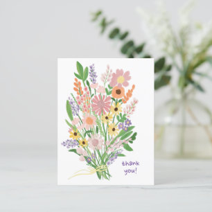 Wildblumen Handbemalt Bunte Gouache Danke Postkarte