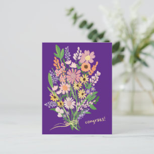 Wildblumen Handbemalt Bunte Gouache Herzlichen Glü Postkarte