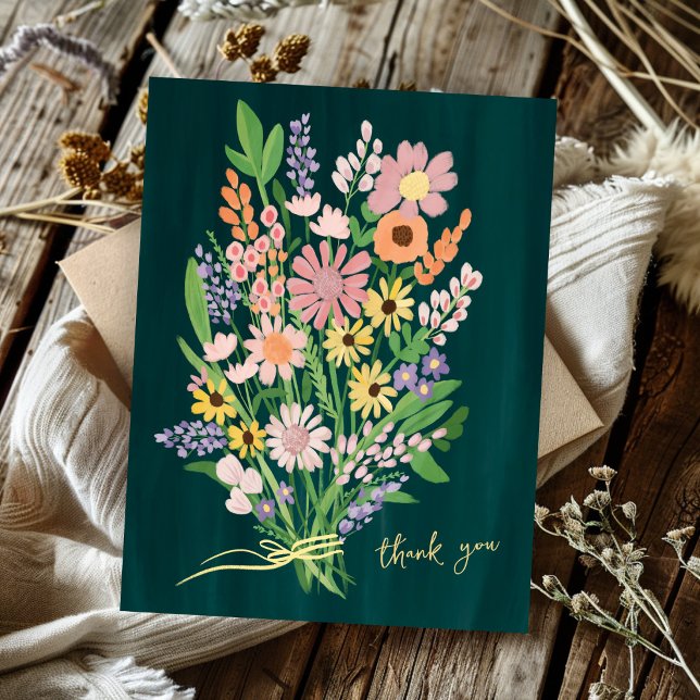 Wildblumen handbemalt farbenfrohe Gouache Vielen D Postkarte (Wildflowers Handpainted Colorful Gouache Thank You Postcard
)
