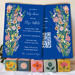 Wildblumen Handgemalt QR Code Baby Shower Einladung