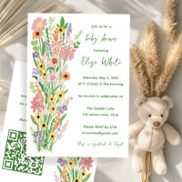 Wildblumen Handgemalt QR Code Baby Shower