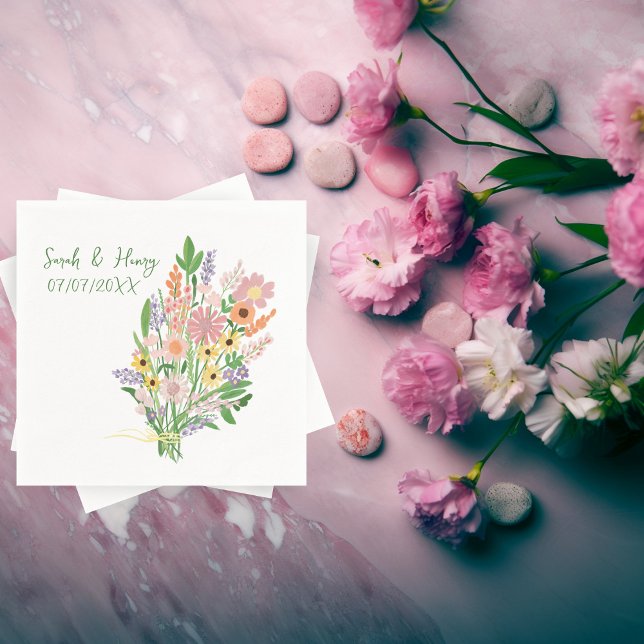 Wildblumen Handgemalte Verlobung für Hochzeiten Serviette (Wildflowers Handpainted Custom Wedding Engagement Napkins
)