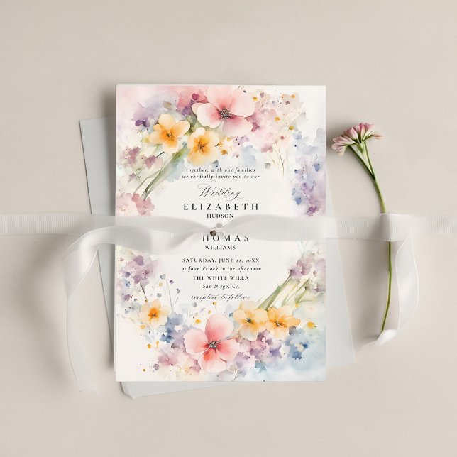 Wildblumen Happy Garden Moderne Elegante Hochzeit Einladung (wildflower wedding theme invitation watercolor happy meadow modern classic elegant spring summer)