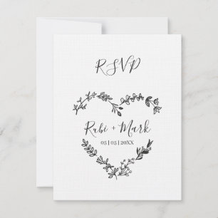Wildblumen-Herz im Schwarzen für Wedding RSVP Karte