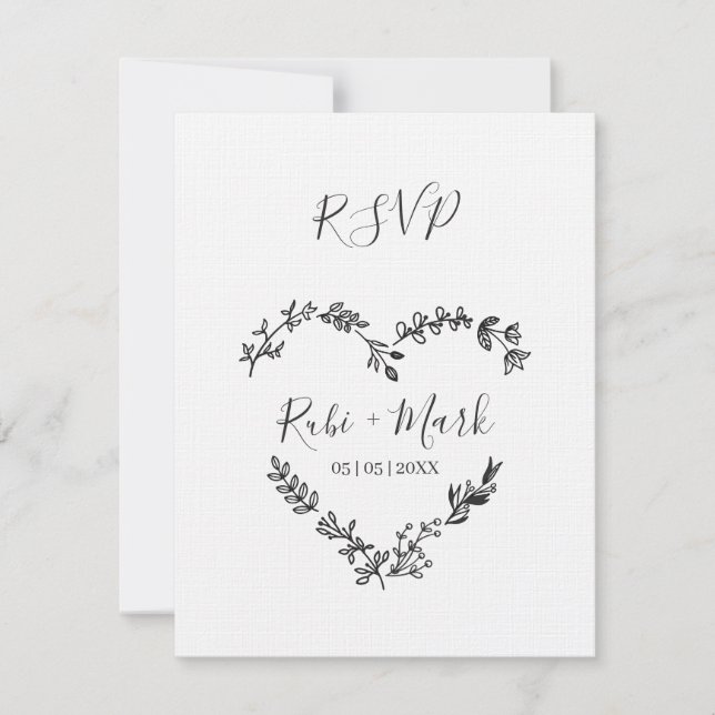 Wildblumen-Herz im Schwarzen für Wedding RSVP Karte (Vorderseite)