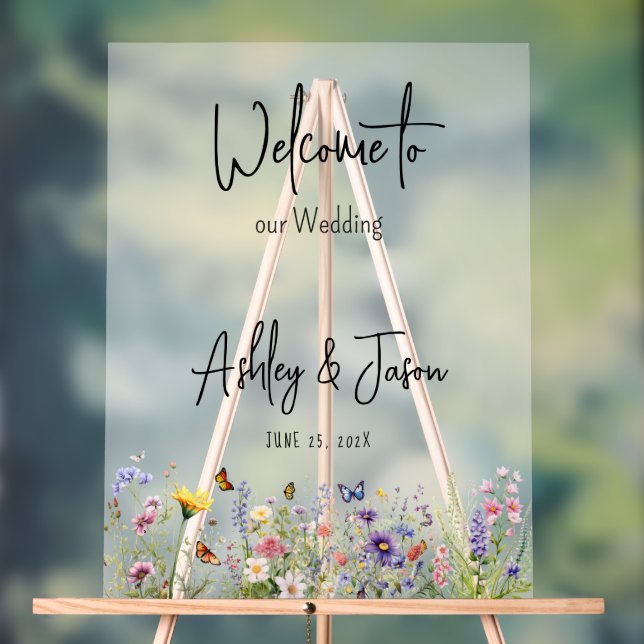 Wildblumen Hochzeit Begrüßung mattiertes Akryllisc Acrylschild (Neutral)