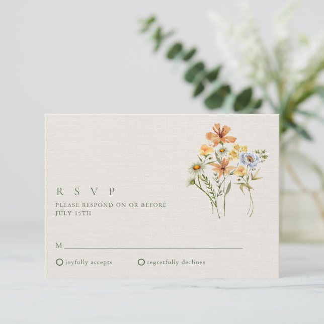 Wildblumen Hochzeit im botanischen Garten RSVP Karte (Stehend Vorderseite)