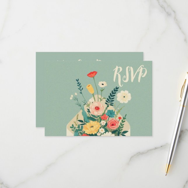 Wildblumen Hochzeit im botanischen Garten RSVP Karte (Vorderseite/Rückseite Beispiel)