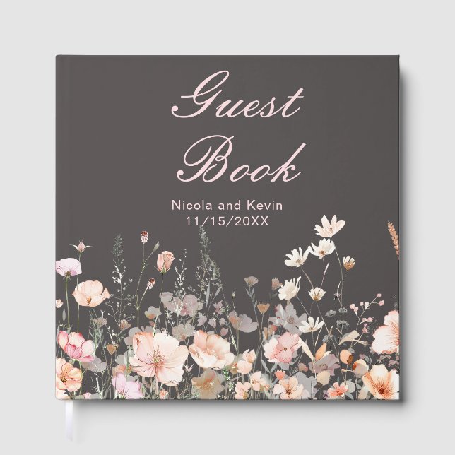 Wildblumen-Hochzeit im Frühlingsrosé Gästebuch (Vorderseite)