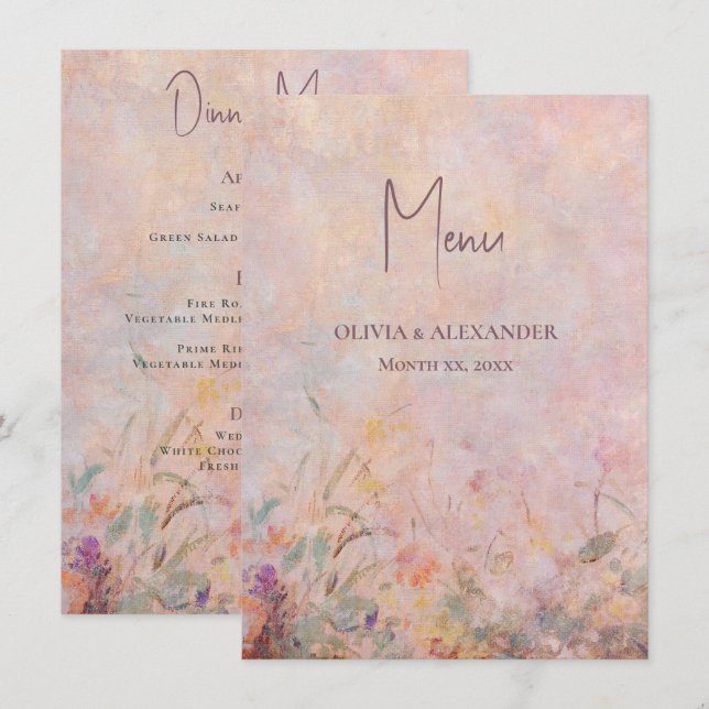 Wildblumen Hochzeit mit Aquarellblumen Menükarte (Vorne/Hinten)