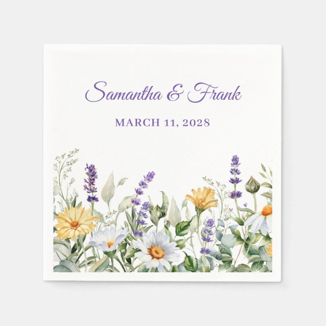 Wildblumen Hochzeit mit Aquarellblumen Serviette (Vorderseite)