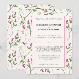 Wildblumen Hochzeit mit rosa und grünem Longsteg Einladung