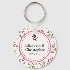 Wildblumen Hochzeit mit rosa und grünem Longsteg Schlüsselanhänger