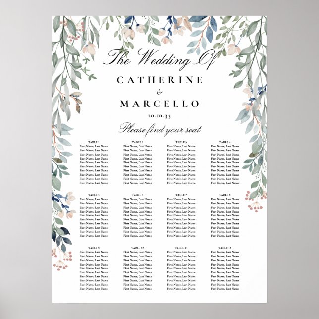 Wildblumen Hochzeit Sitzplan Chart Poster (Vorne)