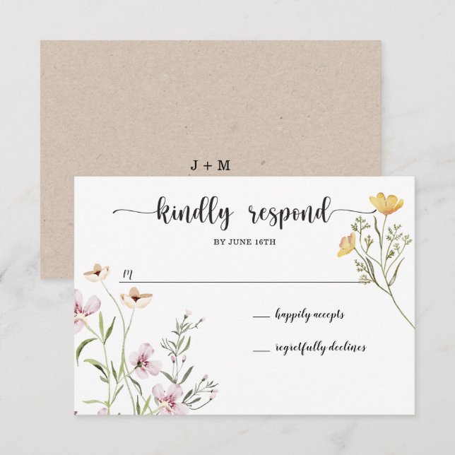 Wildblumen Hochzeiten-RSVP-Karte Einladung (Vorne/Hinten)