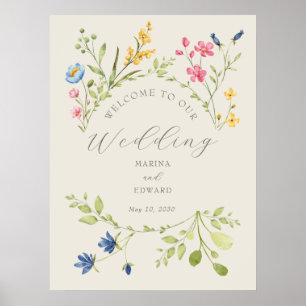 Wildblumen-Hochzeits-Willkommensschild Poster