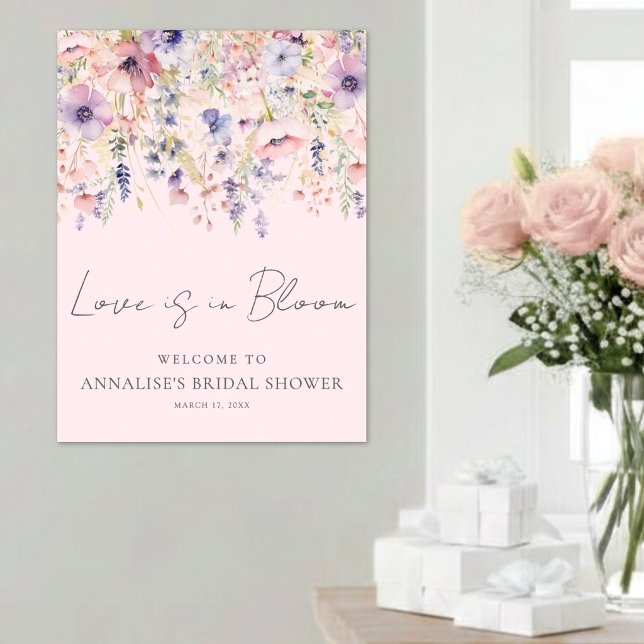 Wildblumen-Hochzeitsbrause in Rosa Poster (Wildflower Blush Pink Floral Bridal Shower Poster)