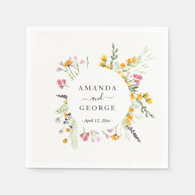 Wildblumen Hochzeitscocktails Serviette (Vorderseite)