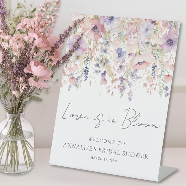 Wildblumen-Hochzeitsdusche Sockelschild (Wildflower Floral Bridal Shower Pedestal Sign )